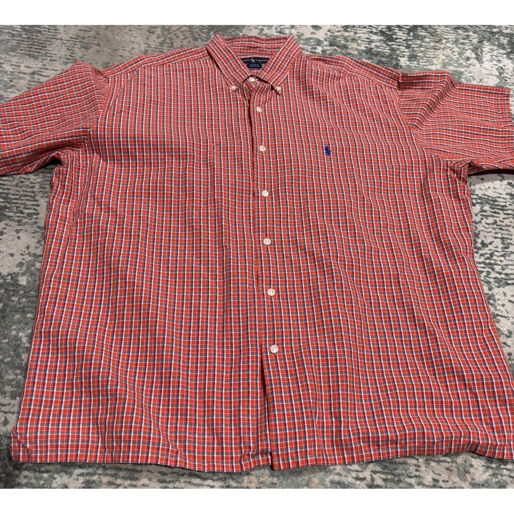 Polo Ralph Lauren Greggor Shirt Men XL Orange Plaid Short Sleeve Button Down